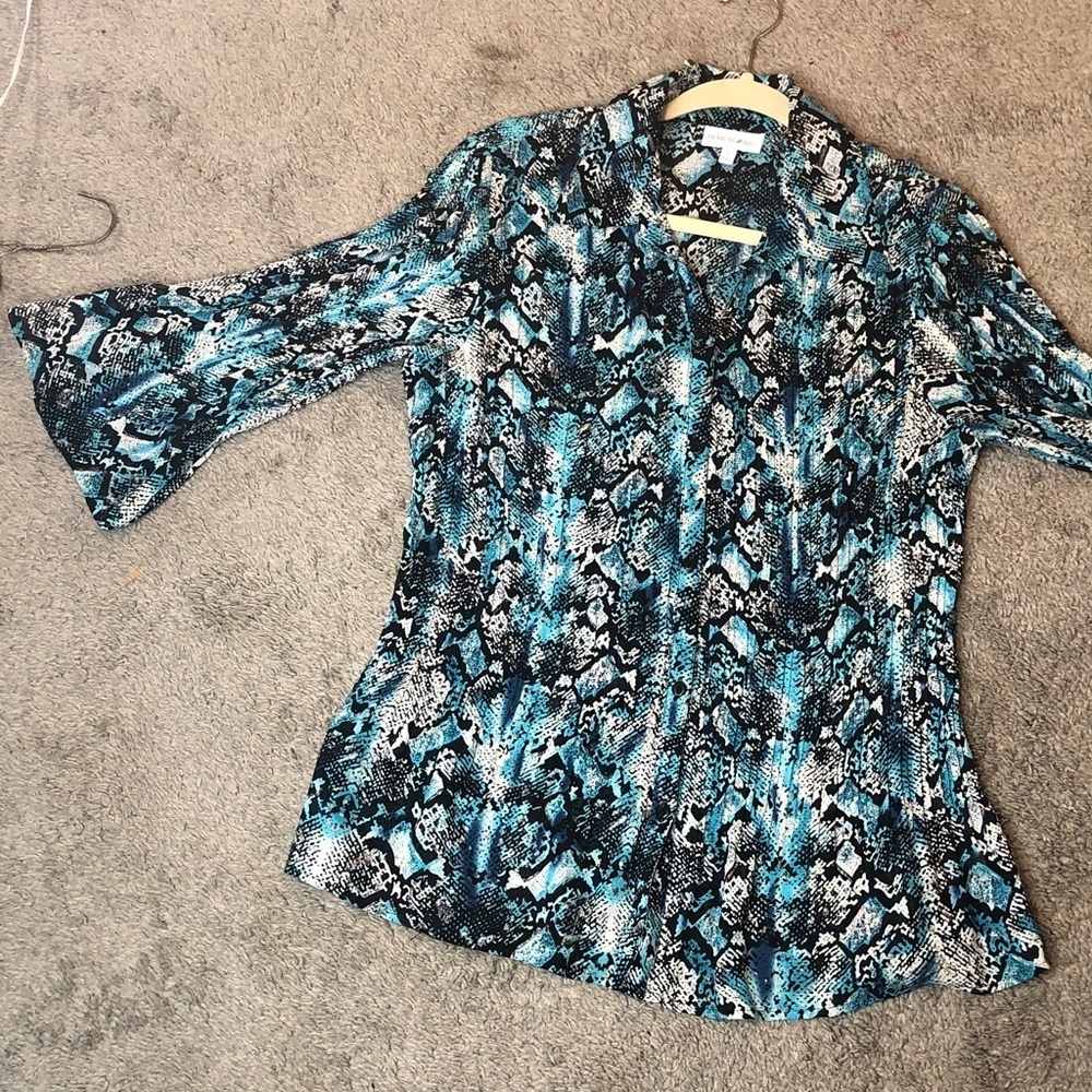 Vintage 90’s Fashion Bug Blue and Black Blouse Size Large - Picture 15 of 15